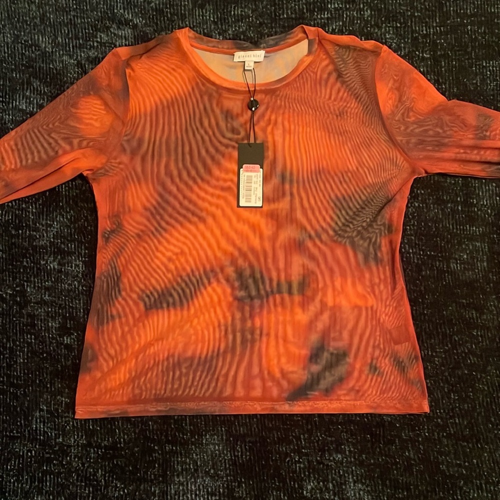 Gianna Bini Orange and Black Sheer Top